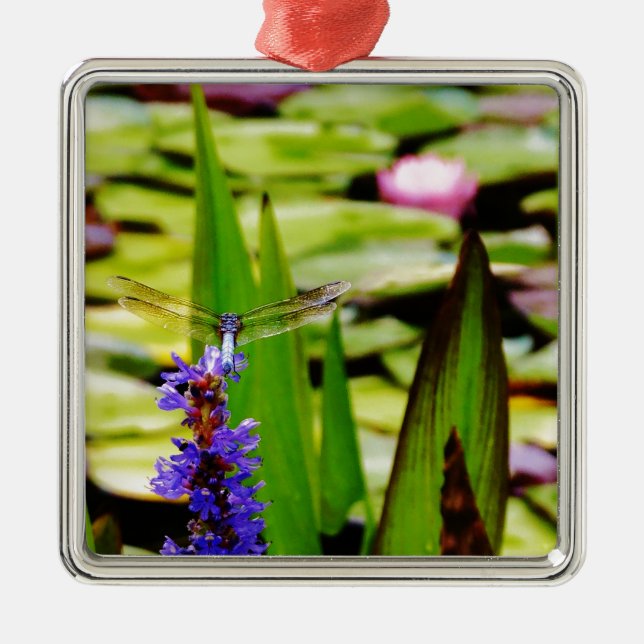 Dragonfly lotus and purple flower metal tree decoration (Front)