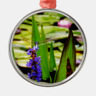 Dragonfly lotus and purple flower metal tree decoration