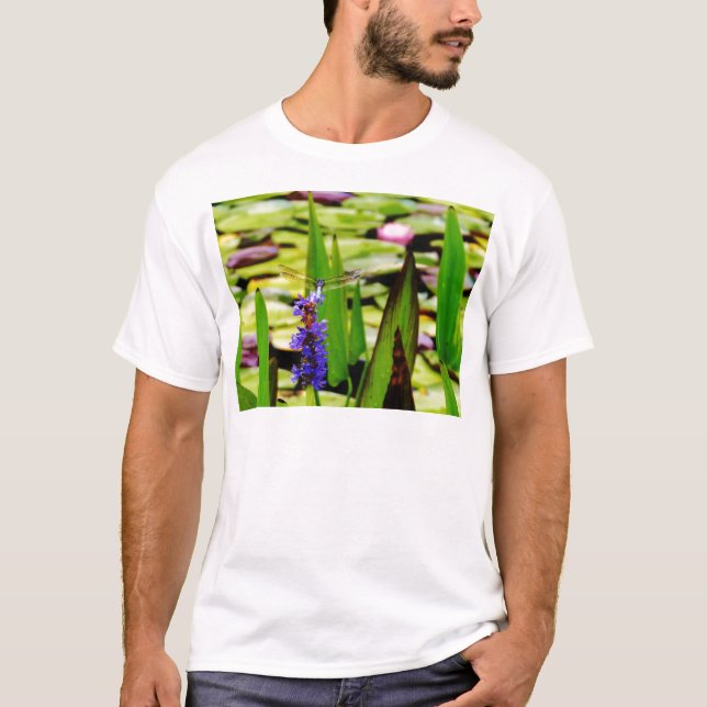 Dragonfly lotus and purple flower T-Shirt (Front)
