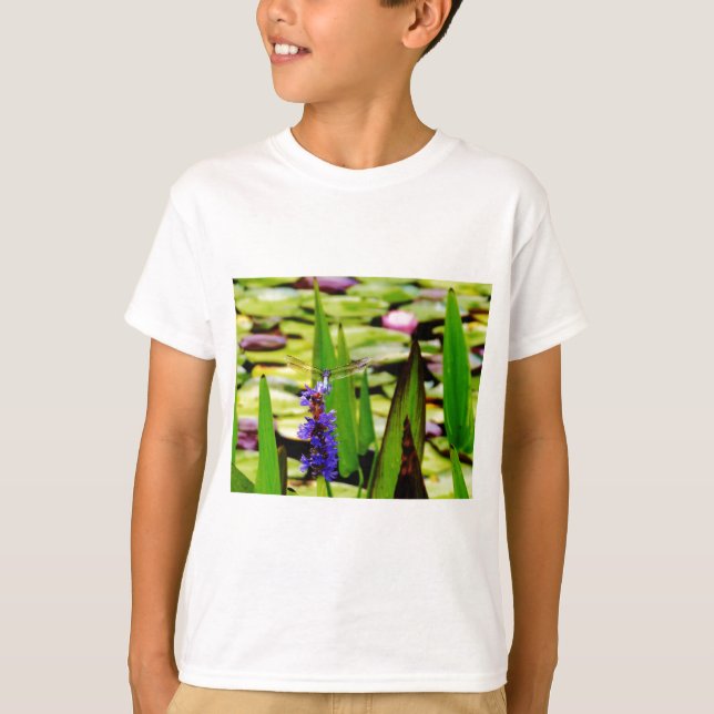 Dragonfly lotus and purple flower T-Shirt (Front)