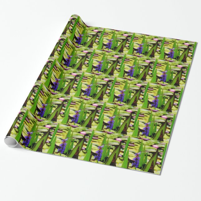Dragonfly lotus and purple flower wrapping paper (Unrolled)