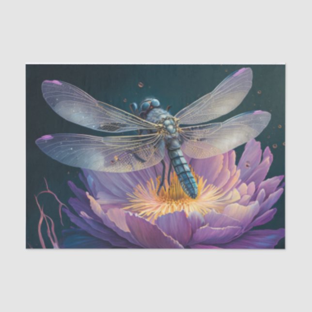 Dragonfly lotus Flower Decoupage Tissue Paper (Front)