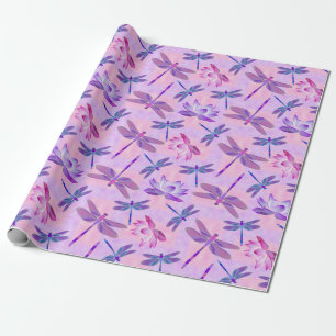 Dragonfly Lotus Flower Pink Wrapping Paper