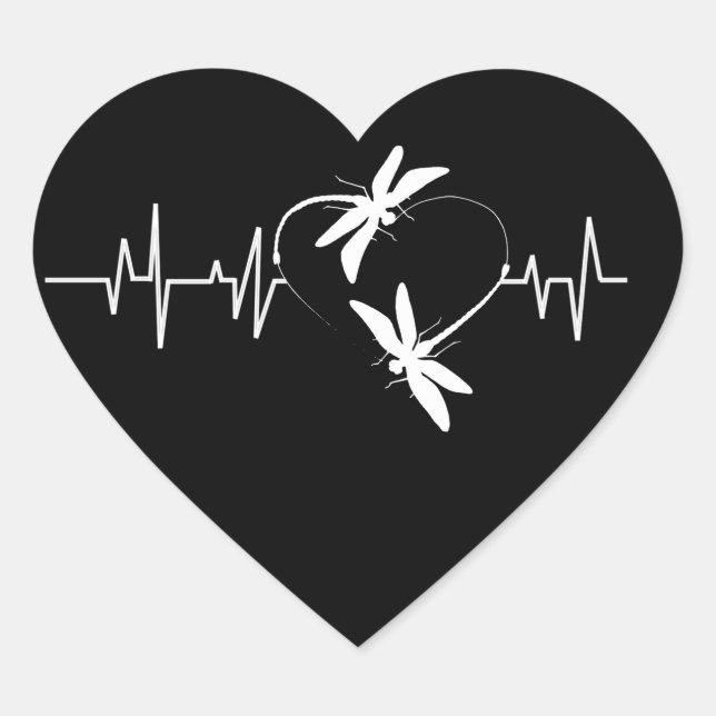 Dragonfly Lover Gift| Funny Dragonfly Heartbeat Heart Sticker (Front)