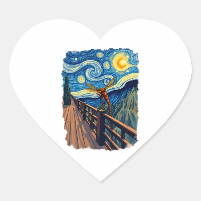 Dragonfly Lovers  Artistic Dragonfly Heart Sticker (Front)