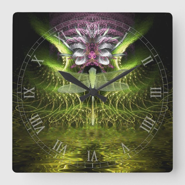 Dragonfly Magic Fractal Art Wall Clock (Front)
