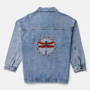 Dragonfly Mandala Red Tulips Dragonfly Pattern Denim Jacket