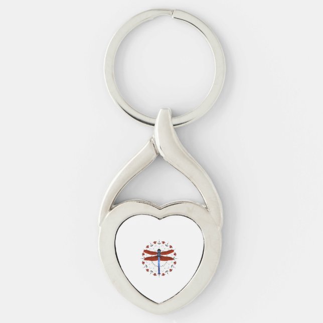 Dragonfly Mandala Red Tulips Dragonfly Pattern Key Ring (Front)