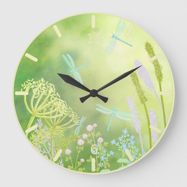   dragonfly Meadow  Large Clock (Front)