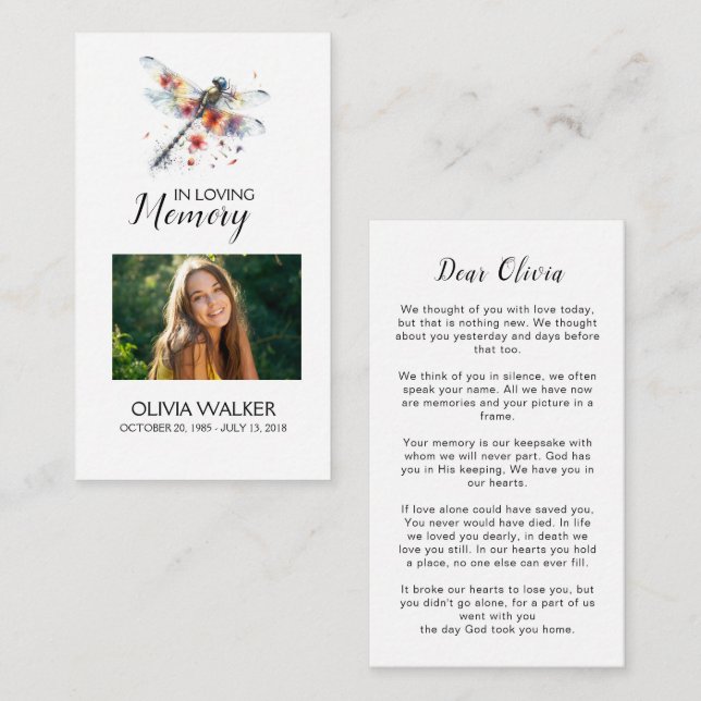 Dragonfly Memorial Poem Funeral Prayer Card (Front/Back)