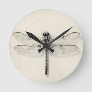 Dragonfly Metallic Detailed Vintage Entomological  Round Clock