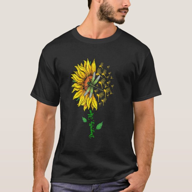 Dragonfly Mom Cute Sunflower Dragonflys Lover Moth T-Shirt (Front)