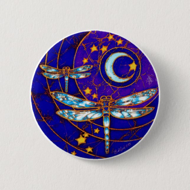 dragonfly moon 6 cm round badge (Front)