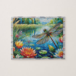 Dragonfly Mosaic, Flowers, Tiles, Gift,  Jigsaw Puzzle
