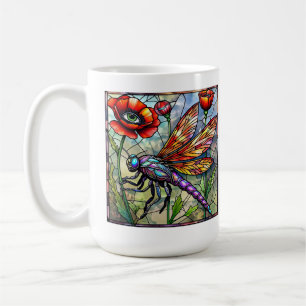 Dragonfly mosaic stained glass vibrant poppy eye coffee mug