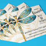 Dragonfly Mother's Day Brunch Invitation<br><div class="desc">Cute aqua and gold dragonfly shifted to the left of the front of this customisable Mother's Day Brunch invitation. The background of the front and reverse of this invitation has yellow and gold swirls. The reverse also features the aqua and gold dragonfly centred. Add your Mum's Day celebration details here...</div>