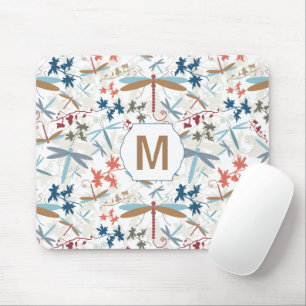 Dragonfly Multi Coloured Monogram Pattern Mouse Mat