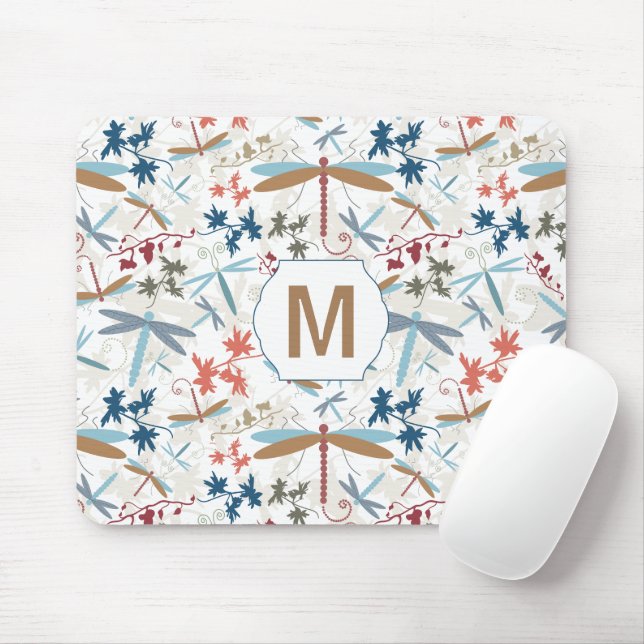 Dragonfly Multi Coloured Monogram Pattern Mouse Mat (With Mouse)