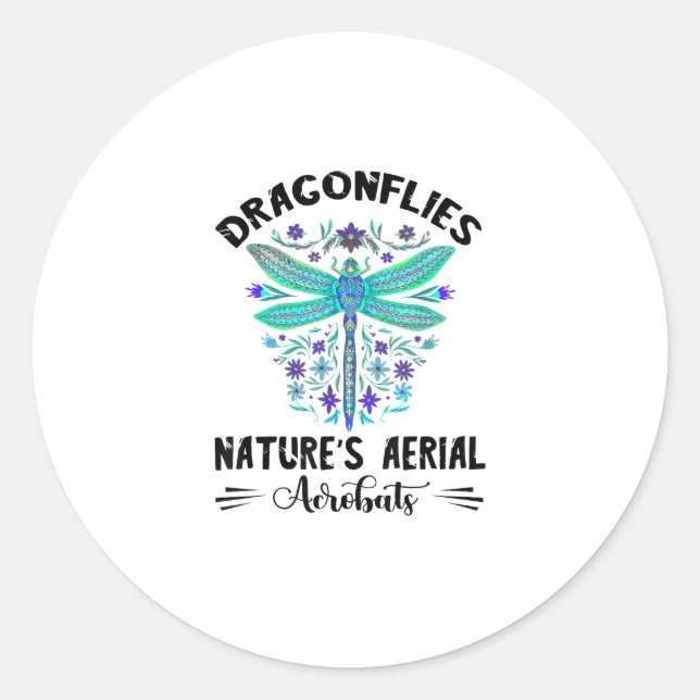 Dragonfly Nature Insect Nature's Aerial Acrobat Dr Classic Round Sticker (Front)
