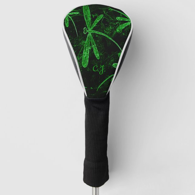 Dragonfly Neon Green Golf Head Cover (Front)
