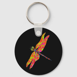 Dragonfly neon insect illustration key ring