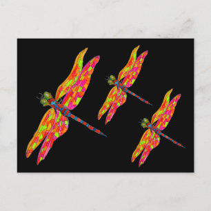 Dragonfly neon insect illustration postcard