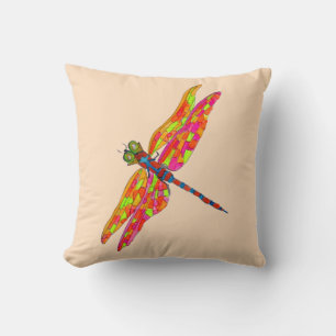 Dragonfly neon watercolor illustration cushion