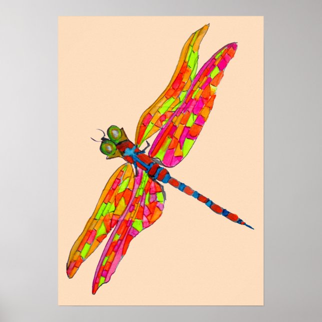 Dragonfly neon watercolor illustration poster (Front)