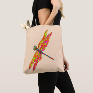 Dragonfly neon watercolor illustration tote bag