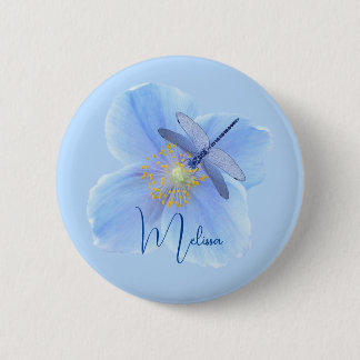 Dragonfly on Blue Poppy button