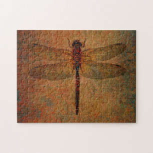 Dragonfly on Distressed Burnt Background Puzzle