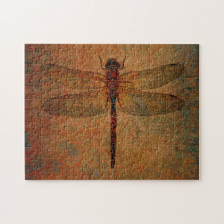Dragonfly on Distressed Burnt Background Puzzle