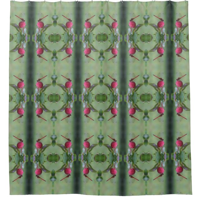 Dragonfly On Dogwood Fruit Abstract Pattern Shower Curtain (Front)
