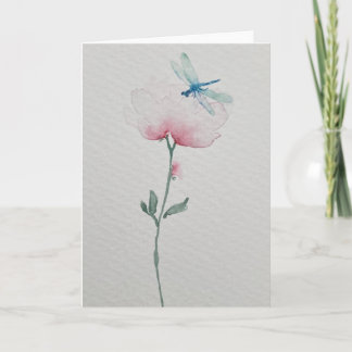 Dragonfly on flower watercolor painting card