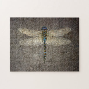 Dragonfly on Grey Stone Backround Jigsaw Puzzle