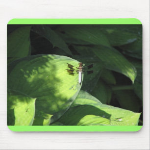 Dragonfly on Hosta Leaves Mouse Mat