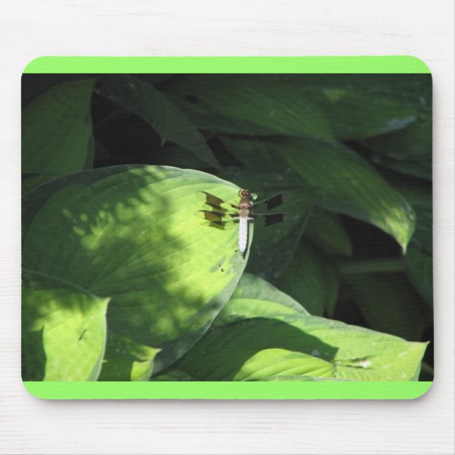 Dragonfly on Hosta Leaves Mouse Mat (Front)