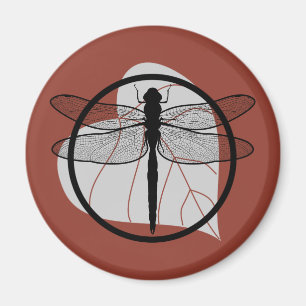 Dragonfly on Leaf Drawing - Wildlife Circle Series Magnet