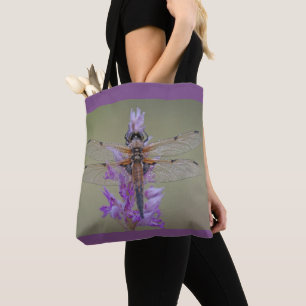 Dragonfly On Purple Flower Tote Bag
