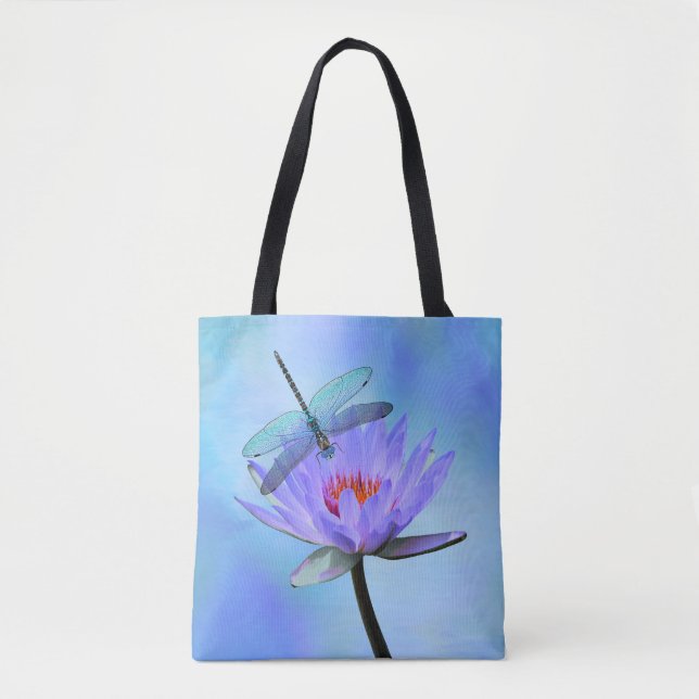Dragonfly on Water Lily All-Over Print Tote Bag (Front)