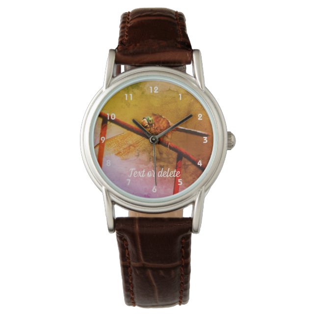 Dragonfly On Wire Fence Abstract Personalised  Watch (Front)