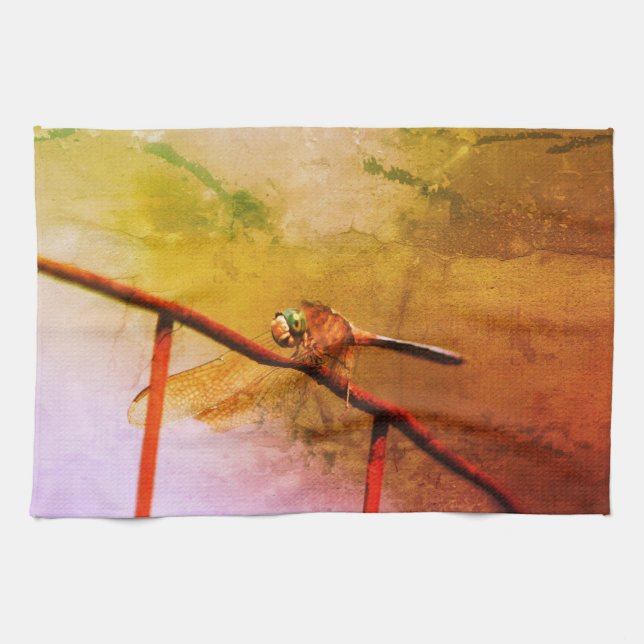 Dragonfly On Wire Fence Abstract Tea Towel (Horizontal)