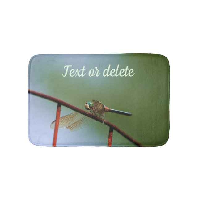 Dragonfly On Wire Fence Close Up Personalised Bath Mat (Front)