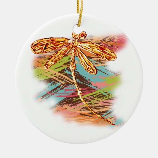 Dragonfly Orange Splash Ceramic Tree Decoration (Front)