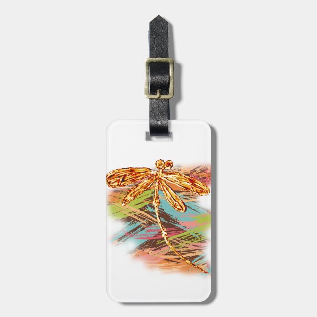 Dragonfly Orange Splash Luggage Tag (Front Vertical)