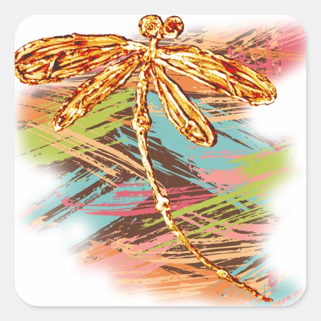 Dragonfly Orange Splash Square Sticker (Front)