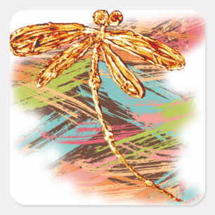 Dragonfly Orange Splash Square Sticker