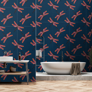 Dragonfly Pattern on Midnight Blue Wallpaper