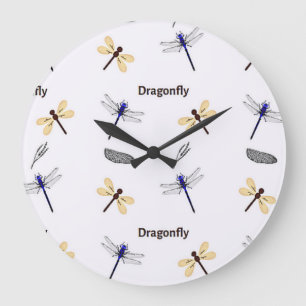 Dragonfly pattern on white large clock