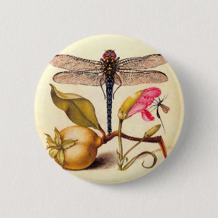 Dragonfly, Pear, Carnation, and Insect 6 Cm Round Badge